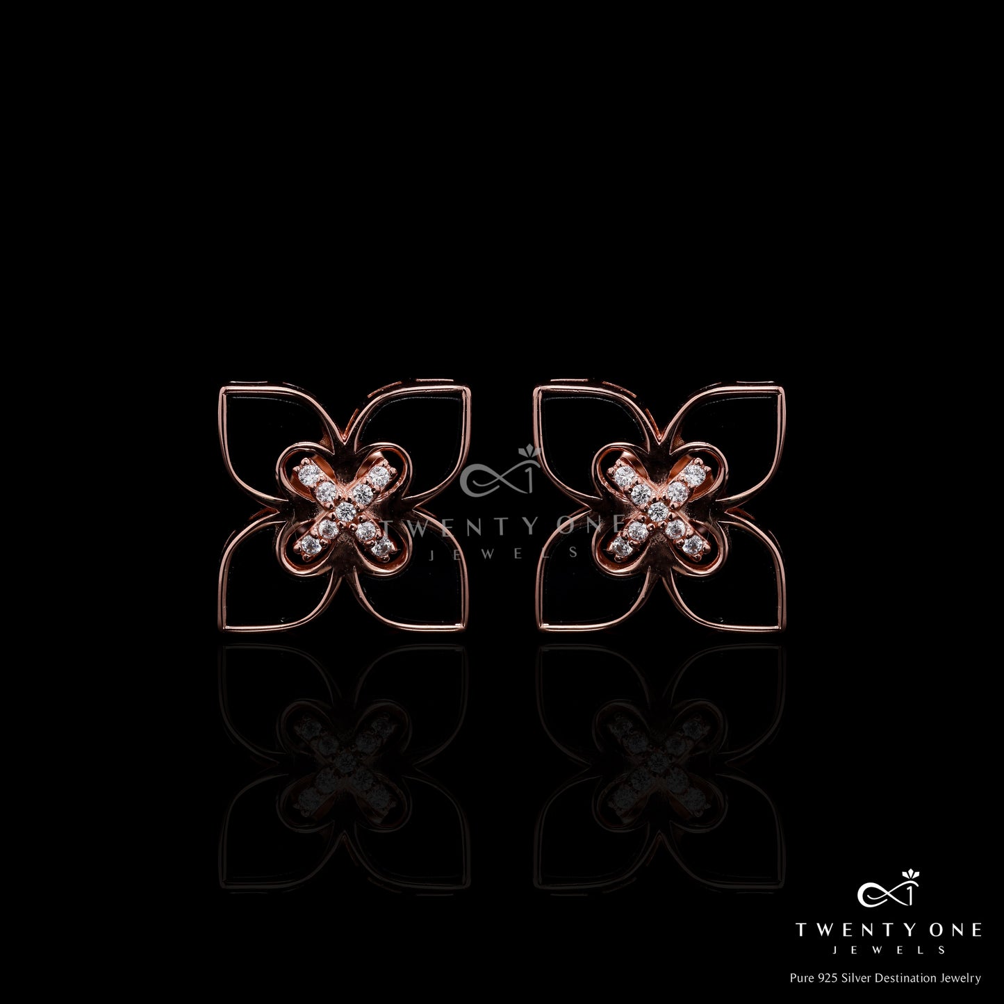 Ultra Premium Luxury Brand Inspired Black Enamel Rodeo Stud Earrings on Pure 925 Silver
