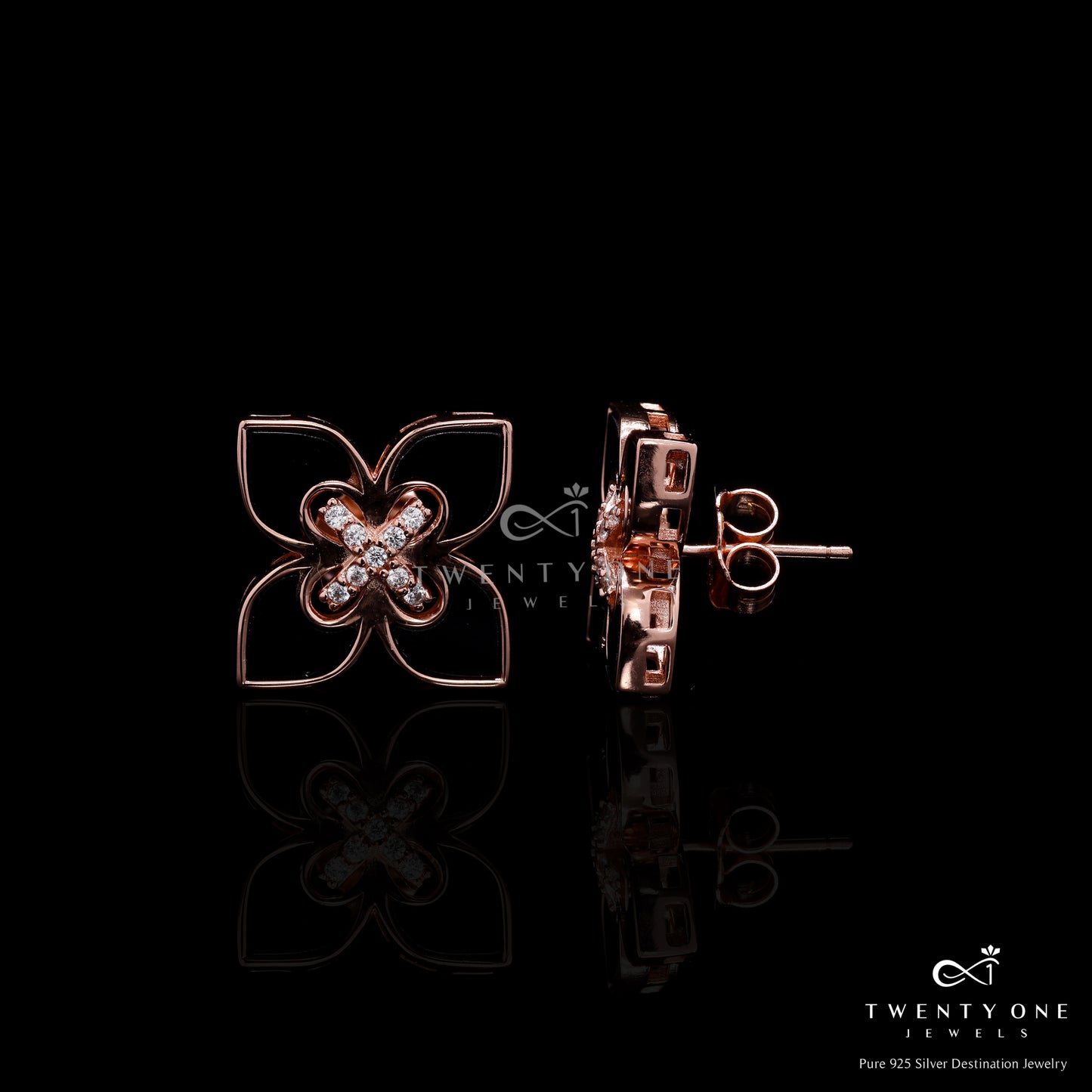 Ultra Premium Luxury Brand Inspired Black Enamel Rodeo Stud Earrings on Pure 925 Silver