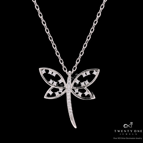 American Diamond Studded Dainty Butterfly Pendant with chain on pure 925 Silver