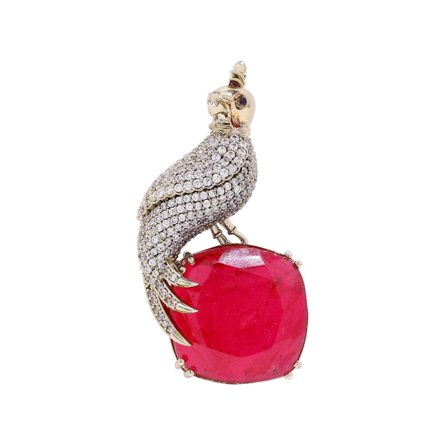 TOJ Everyday -  Antique Gold Finish Diamond and Ruby Royal Bird Unisex Brooch for Men and Women