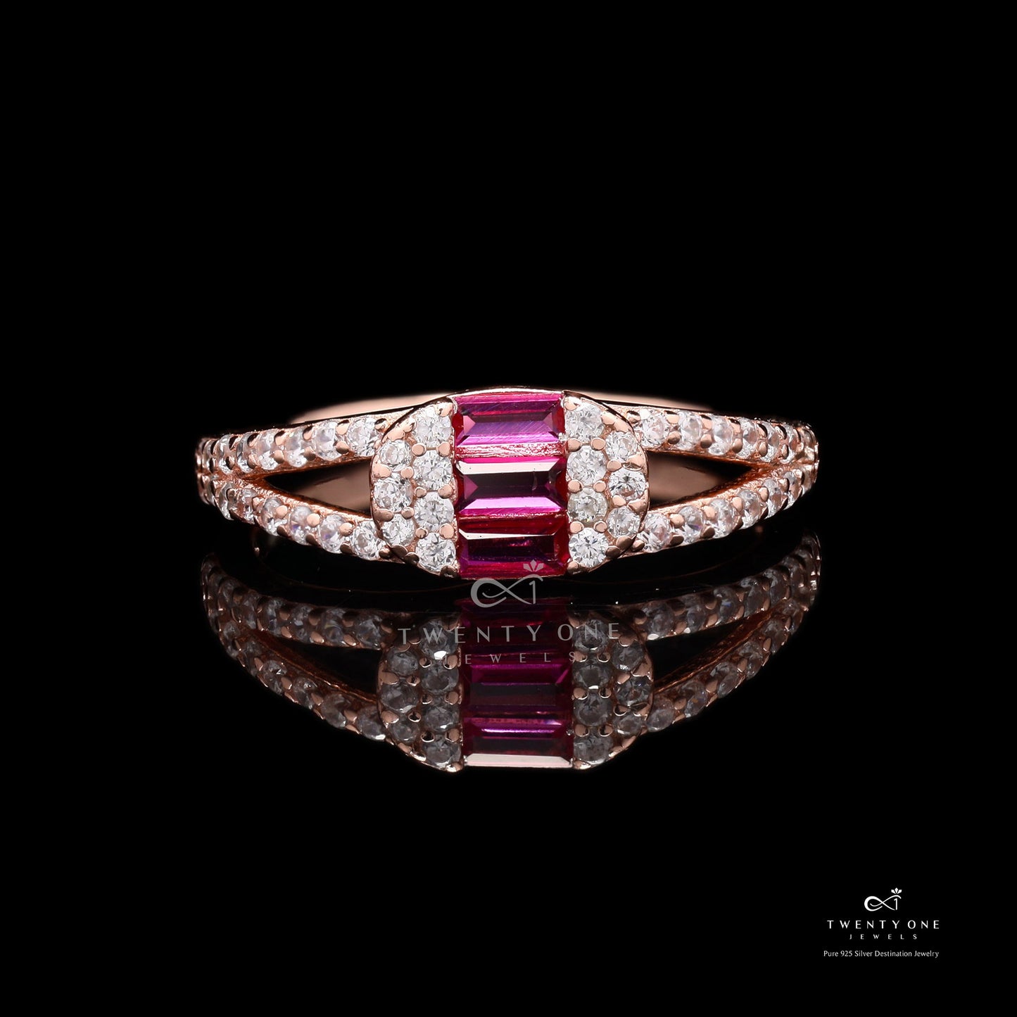 Rose Gold Kaisha Ring On Pure 925 Silver