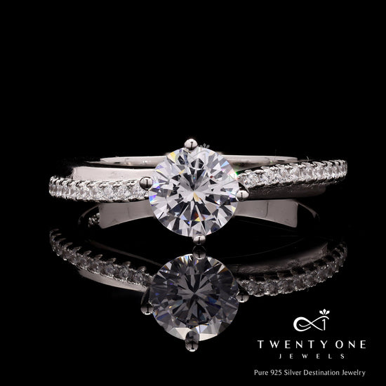 1 Carat Solitaire Goliath Ring with Diamond Studded Band on Pure 925 Silver