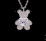 Valentines Exclusive Dufus the Teddy Bear with Heart Solitaire Pendant with Chain on Pure 925 Silver
