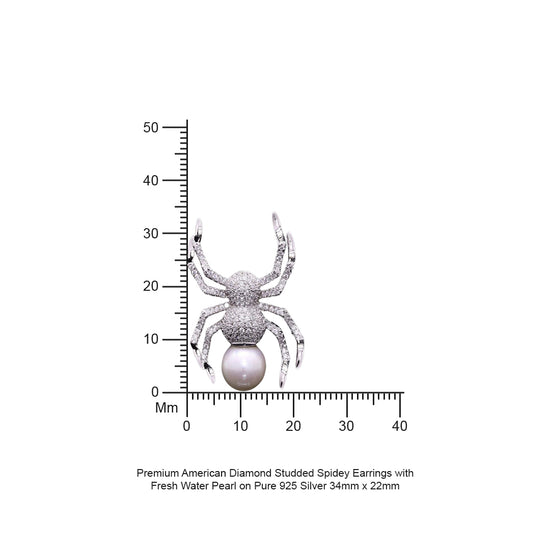 Premium American Diamond Studded Spidey Earrings with Fresh Water Pearl on Pure 925 Silver