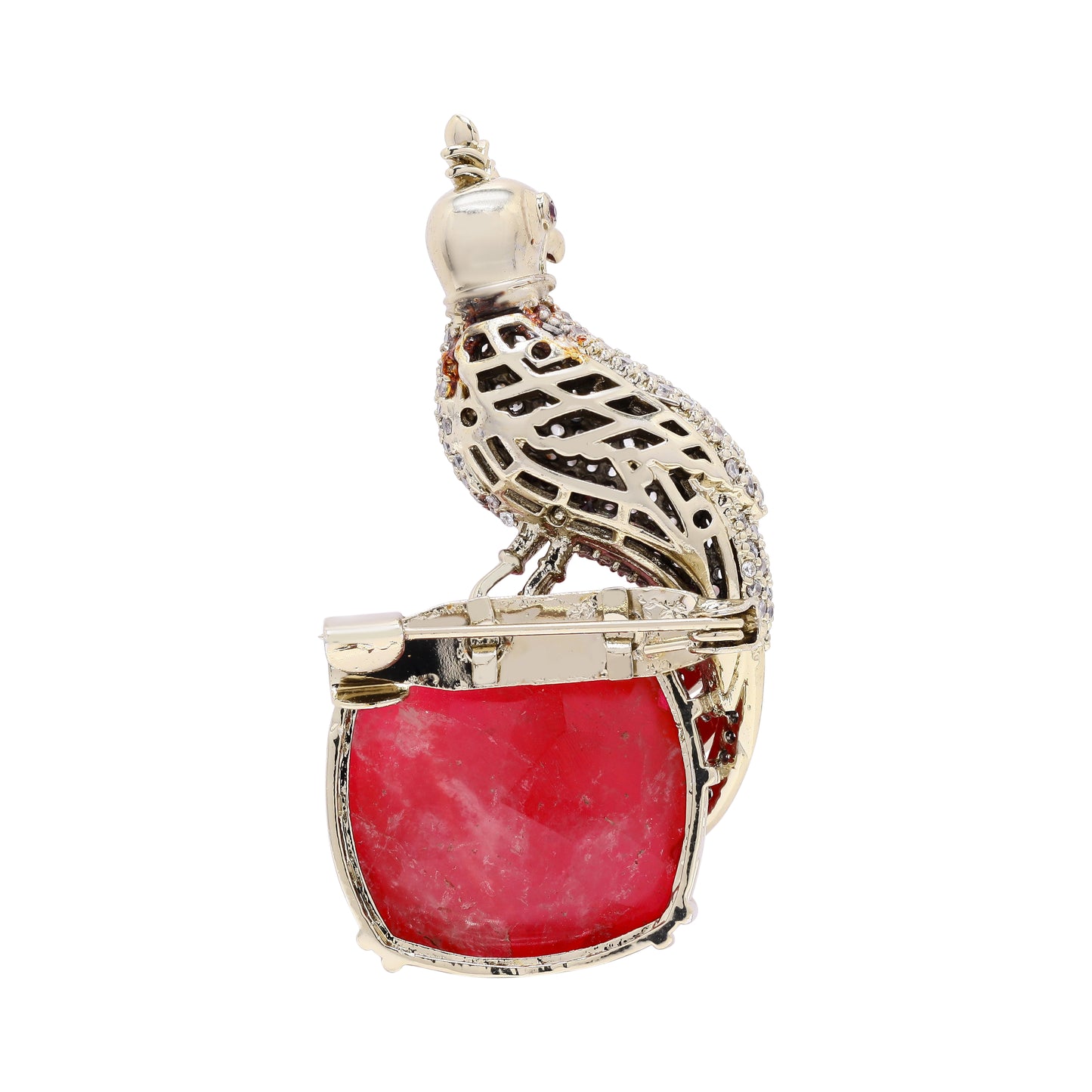 TOJ Everyday -  Antique Gold Finish Diamond and Ruby Royal Bird Unisex Brooch for Men and Women