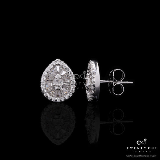 Premium Drop Shaped American Diamond Baguette Nora Stud Earrings on Pure 925