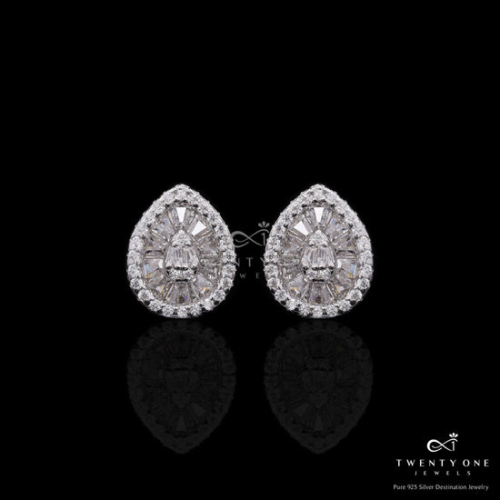 Premium Drop Shaped American Diamond Baguette Nora Stud Earrings on Pure 925