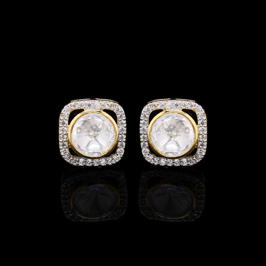 Square Gold Finish Polki Diamond Mens Cuff Link with Diamond Cluster