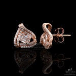 Rose Gold Lily Floral Studs with Diamond Baguettes on 925 Silver