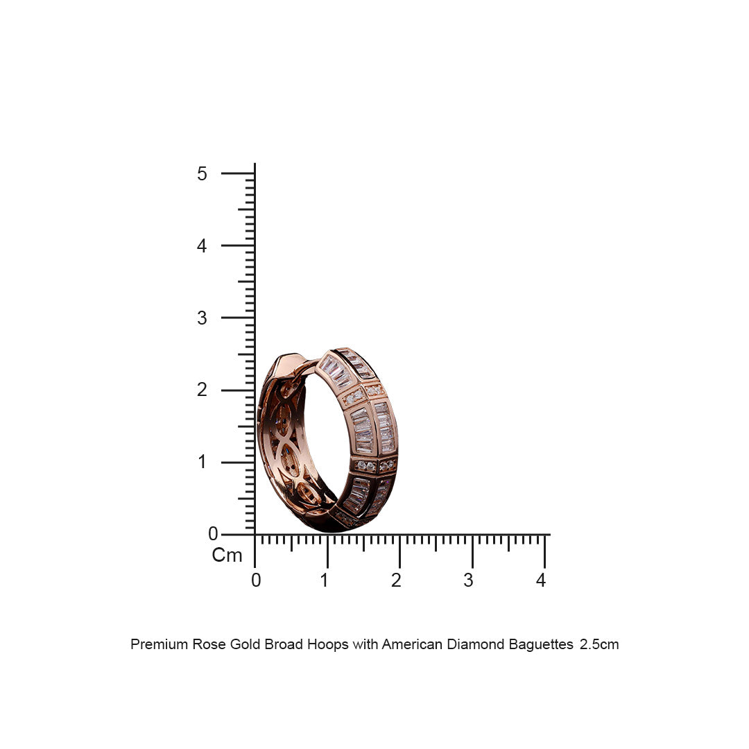 Premium Rose Gold Broad Hoops with American Diamond Baguettes