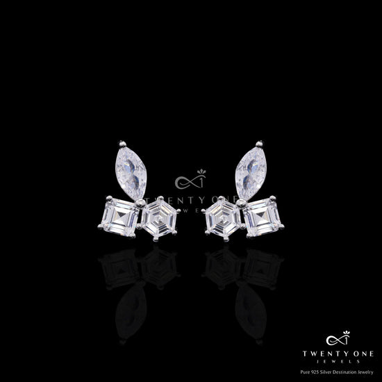 Premium  Petite Tri Solitaire Vienna Studs on Pure 925 Silver