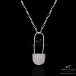 Diamond Studded Safety Pin Pendant with Chain on Pure 925 Silver
