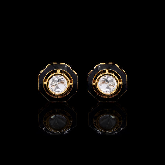 Black Enamel Gold Finish Mens Polki Cuff Link Pair