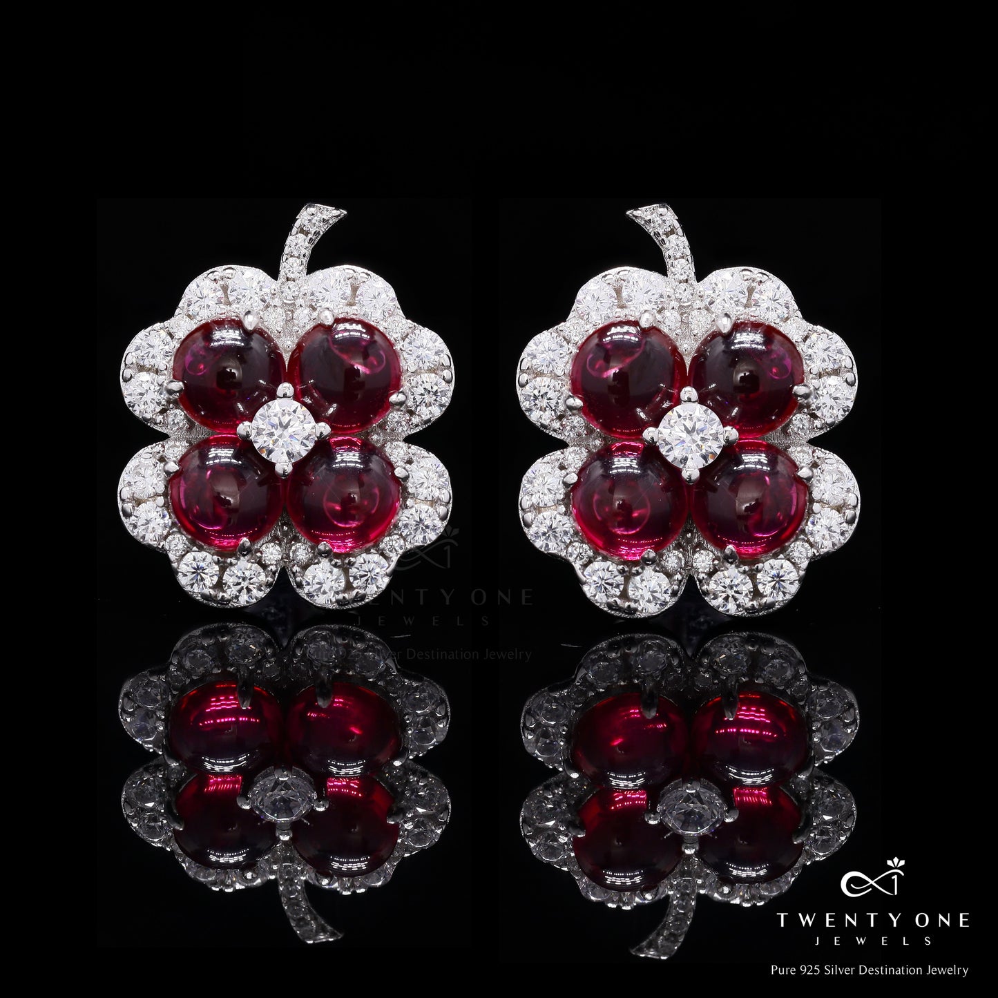 Premium Ruby Delfina Studs on Pure 925 Silver