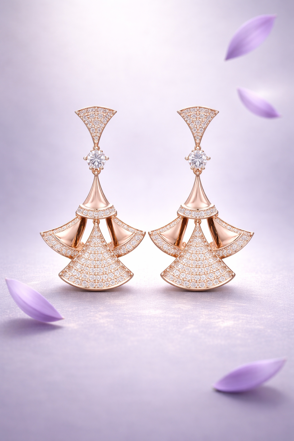 Premium Rose Gold Finish Micro Setting Diamond Pluto Party Earrings