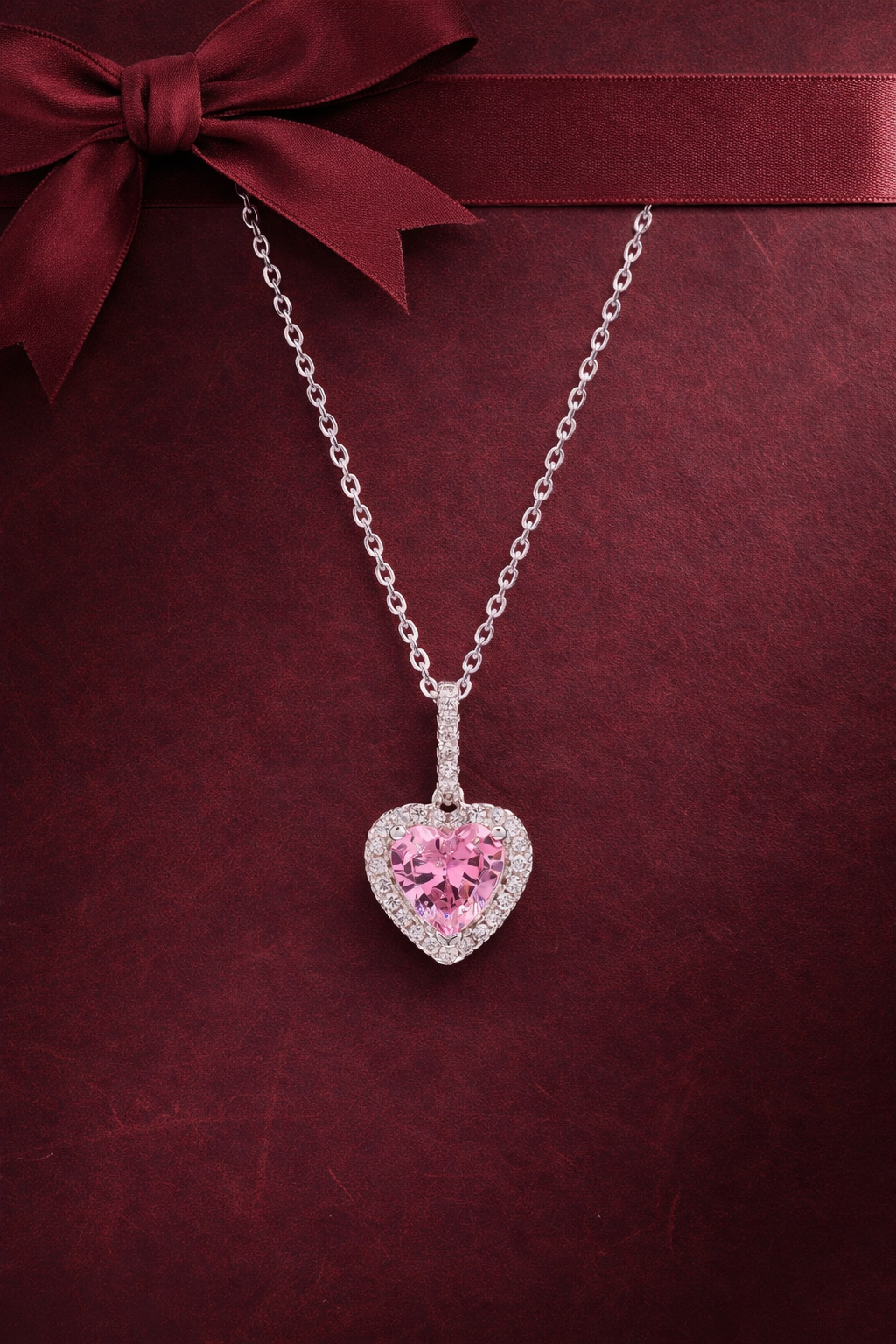 1.5 Carat Pink Heart Solitaire Missy Pendant with Chain on Pure 925 Silver.
