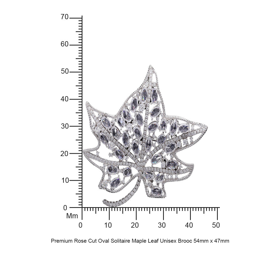 Premium Rose Cut Oval Solitaire Maple Leaf Unisex Brooch