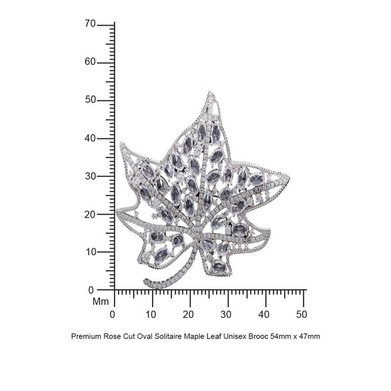 Premium Rose Cut Oval Solitaire Maple Leaf Unisex Brooch
