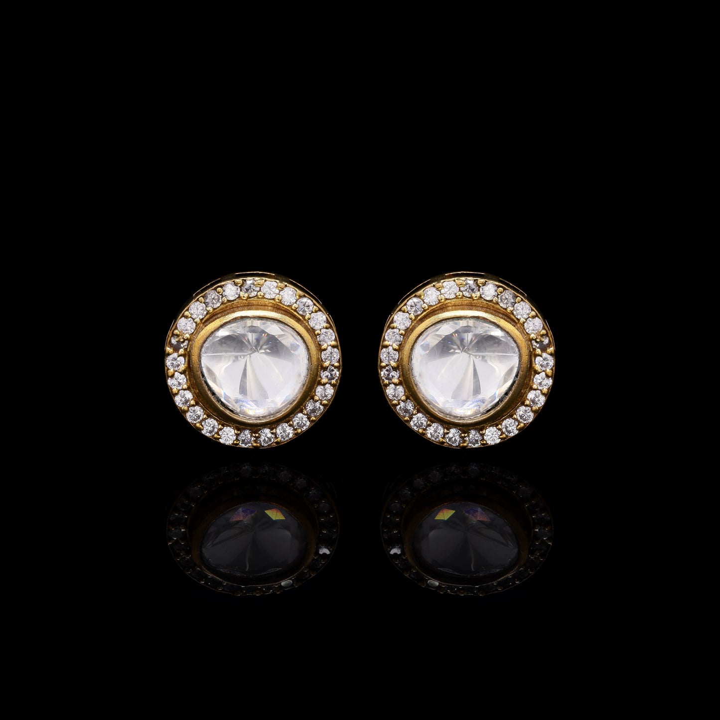 Classic Polki Gold Finish with Diamond Cluster Mens Cuff Link Pair