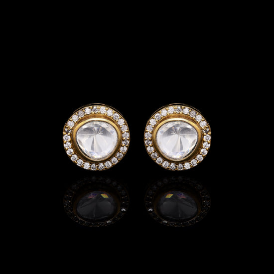 Classic Polki Gold Finish with Diamond Cluster Mens Cuff Link Pair
