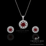 Ruby And Diamond Studded Sun Floral Pendant Set On Pure 925 Silver