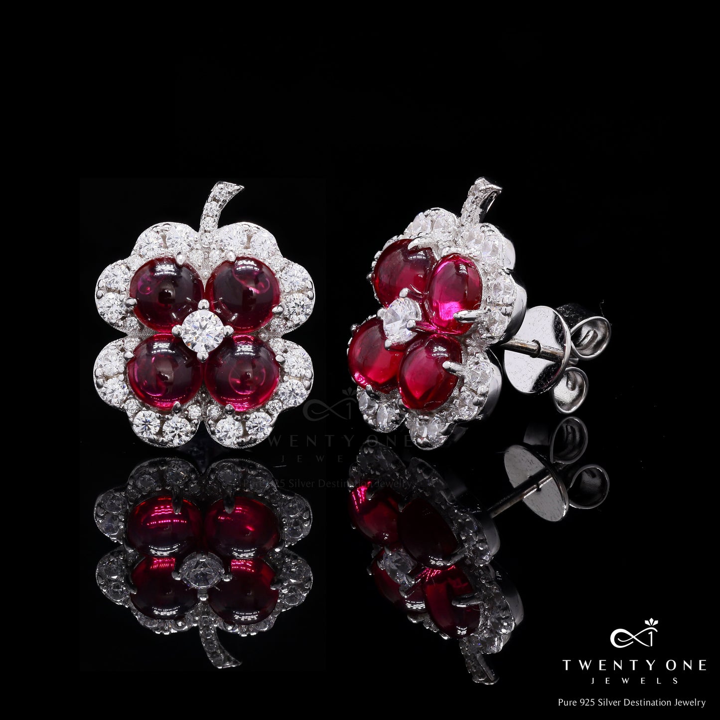 Premium Ruby Delfina Studs on Pure 925 Silver