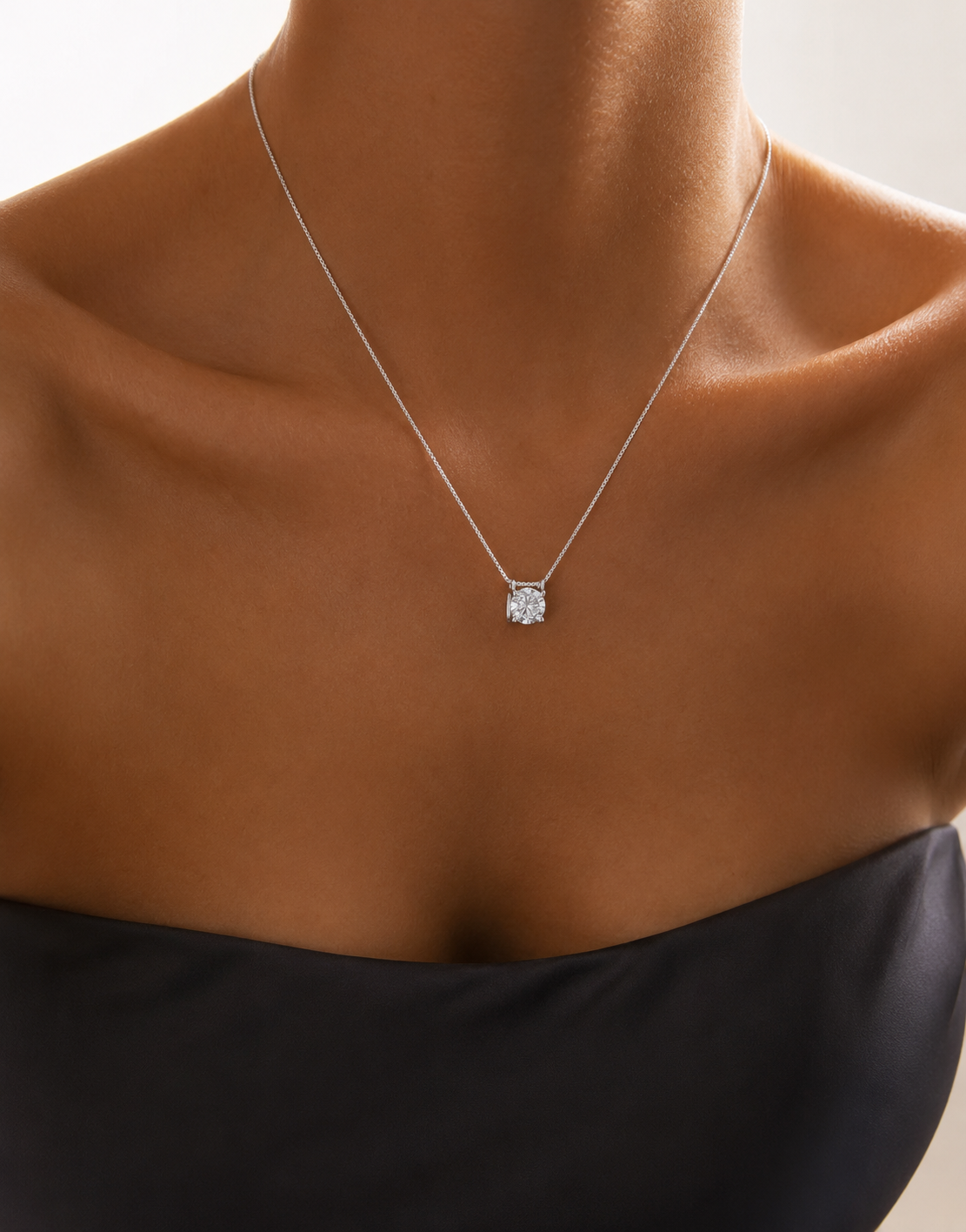2 Carat Premium C Shaped Italian Vigil Setting Solitaire Pendant with Removable Pure 925 Silver Chain