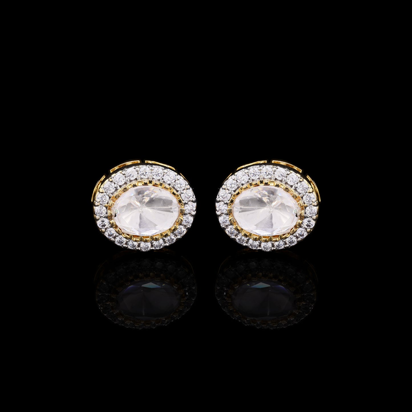Oval Polki Classic Gold Finish Mens Cuff Link Pair