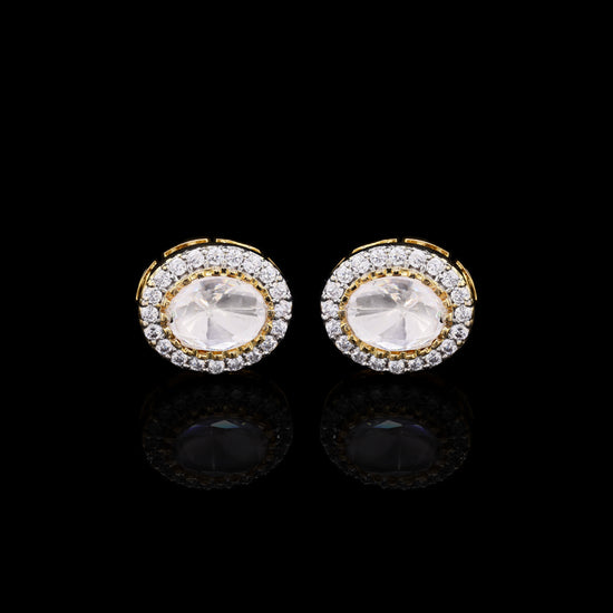 Oval Polki Classic Gold Finish Mens Cuff Link Pair