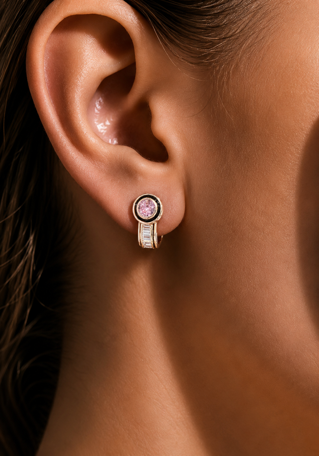 Ultra Premium Rose Gold Finish Pink Diamond Pendant Set with Black Enamel Detailing on Pure 925 Silver
