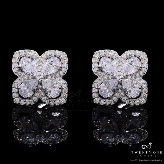 Premium Drop Solitaire Malti Marie Floral Studs with Premium Screw Backs on Pure 925 Silver