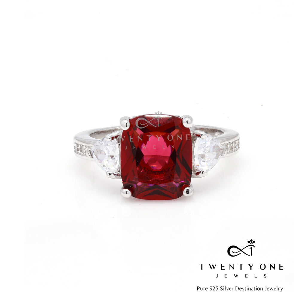 Ruby Miraza Ring with Trillion Solitaire Band on Pure 925 Silver