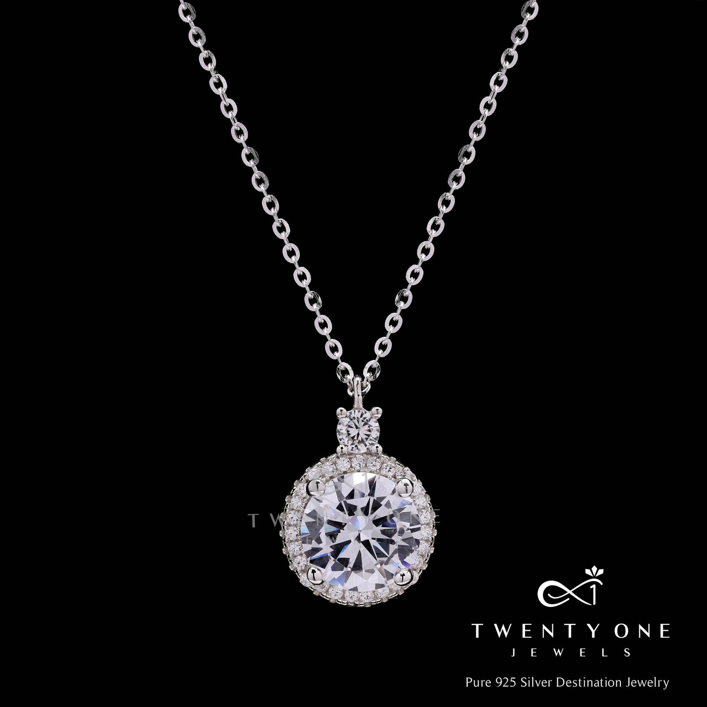 3 Carat Round Cut Solitaire Pendant with Chain on Pure 925 Silver