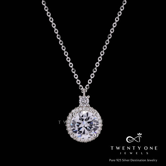 3 Carat Round Cut Solitaire Pendant with Chain on Pure 925 Silver
