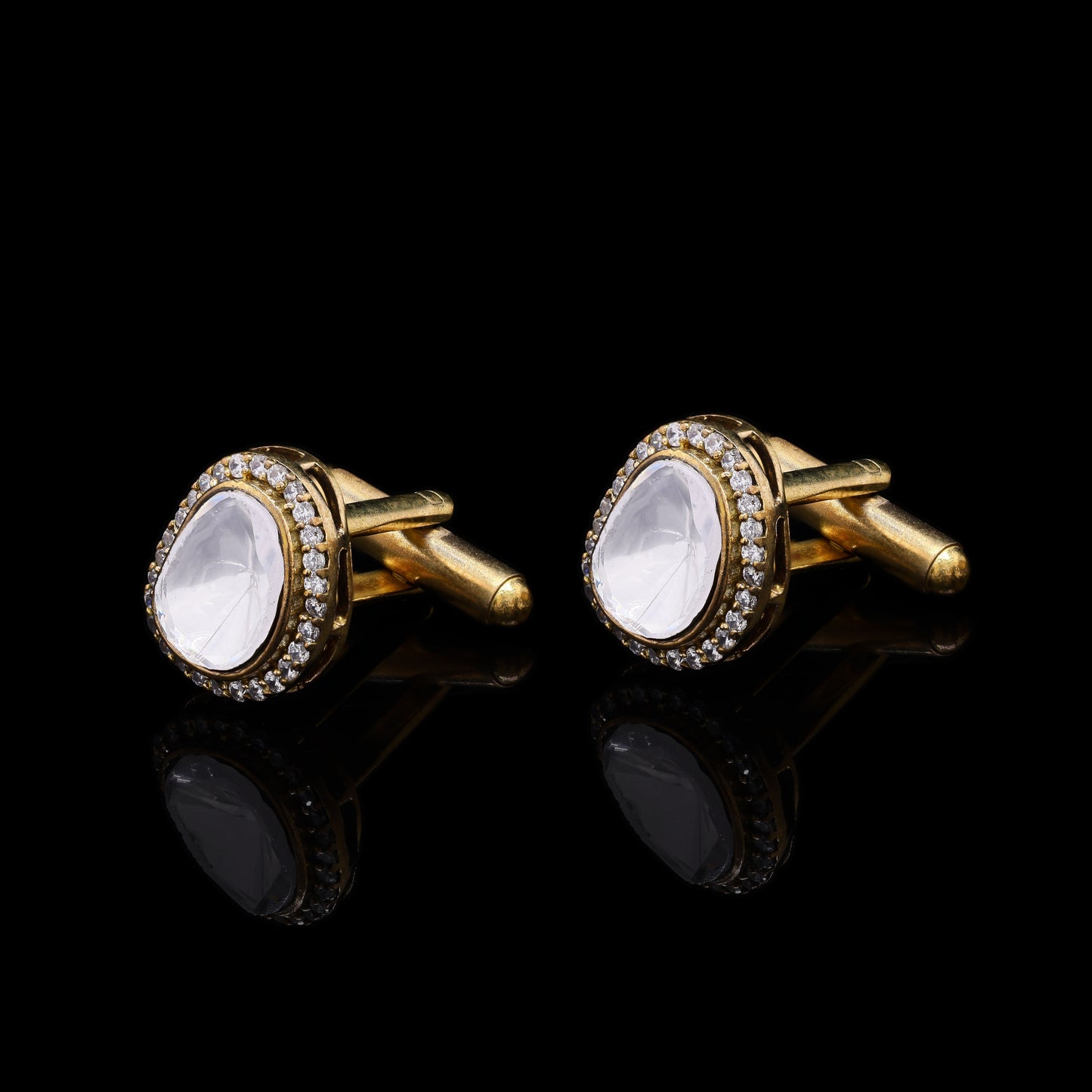High Finish Oval Polki Diamond Mens Cuff Link Pair