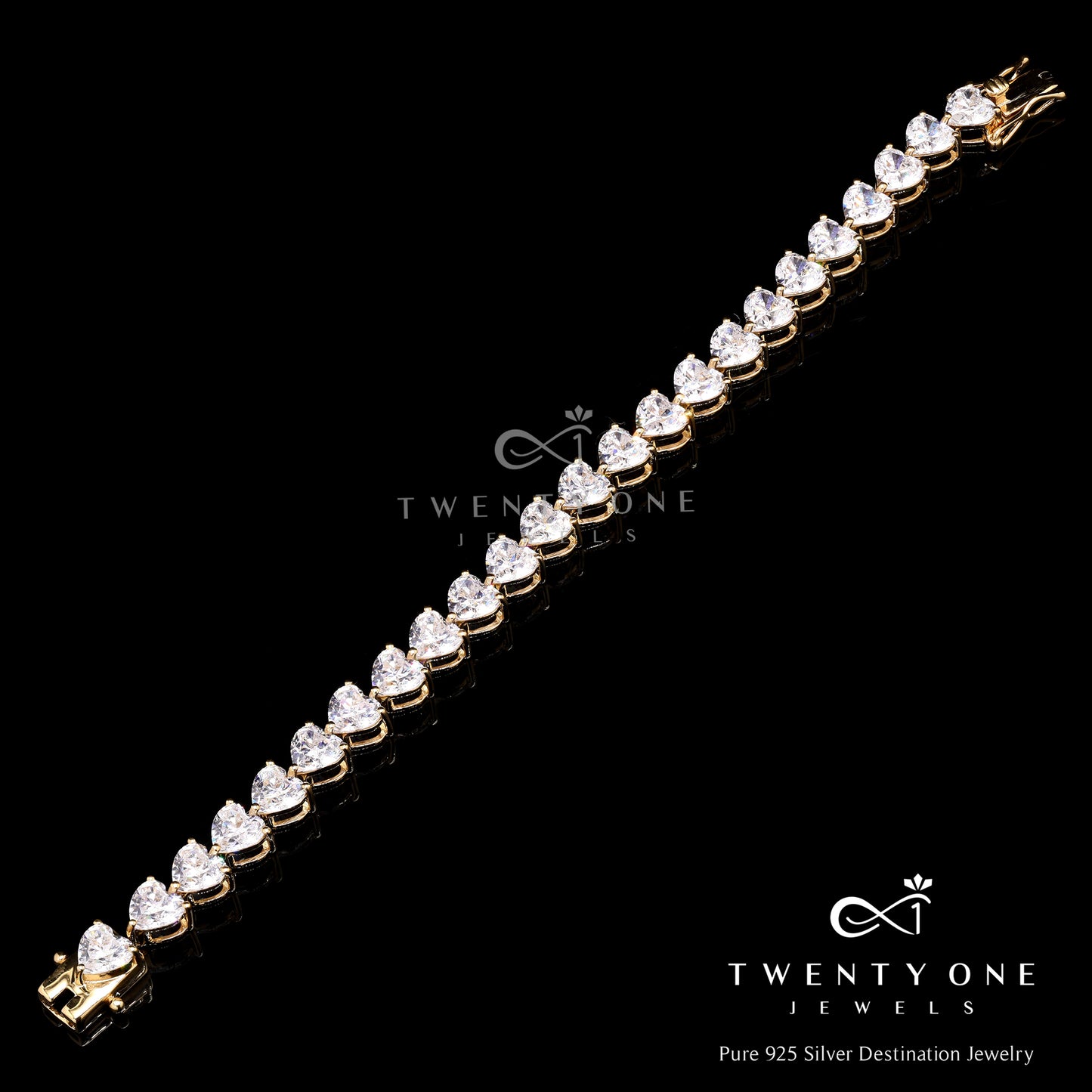 Premium Heart Solitaire 18k Gold Finish Bracelet on Pure 925 Silver