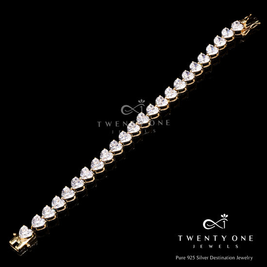 Premium Heart Solitaire 18k Gold Finish Bracelet on Pure 925 Silver