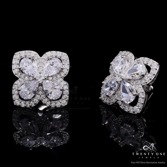 Premium Drop Solitaire Malti Marie Floral Studs with Premium Screw Backs on Pure 925 Silver