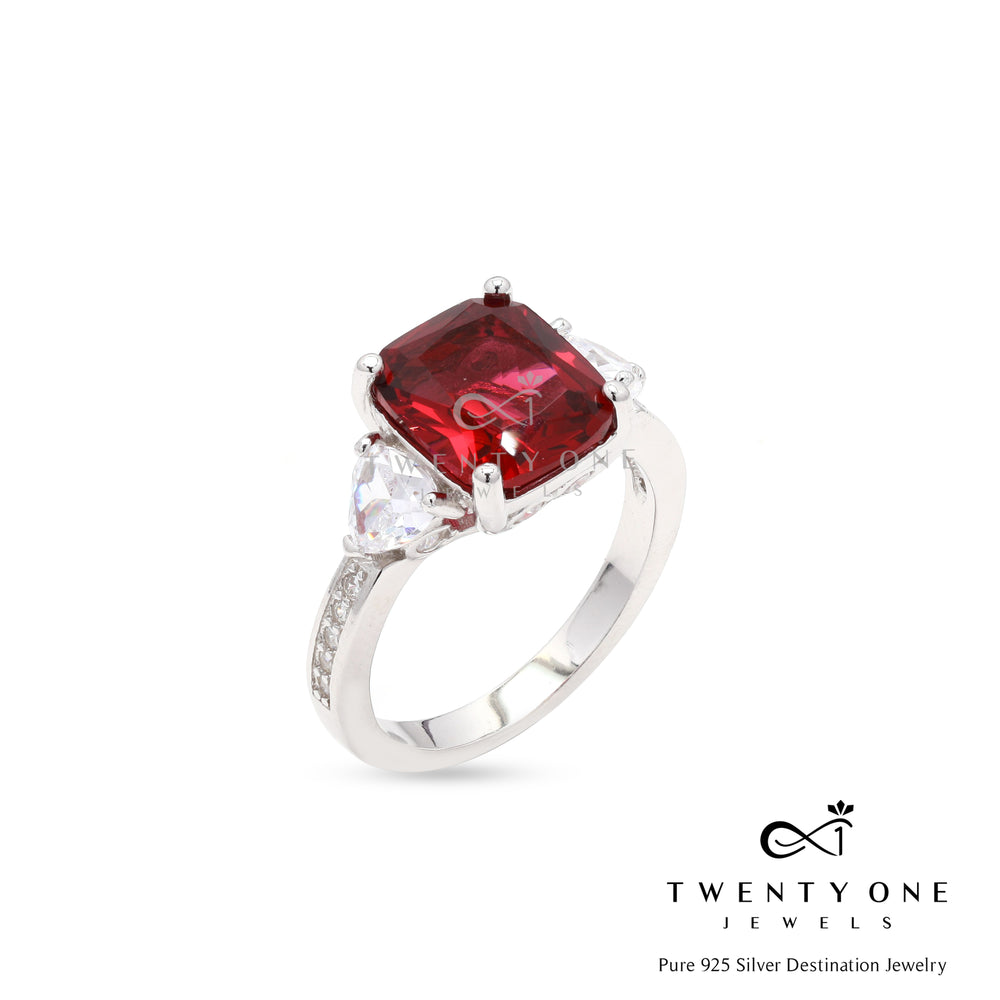 Ruby Miraza Ring with Trillion Solitaire Band on Pure 925 Silver