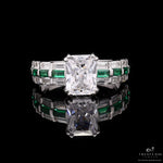 Emerald Cut Solitaire Lara Ring with Diamond Baguettes On 925 Silver