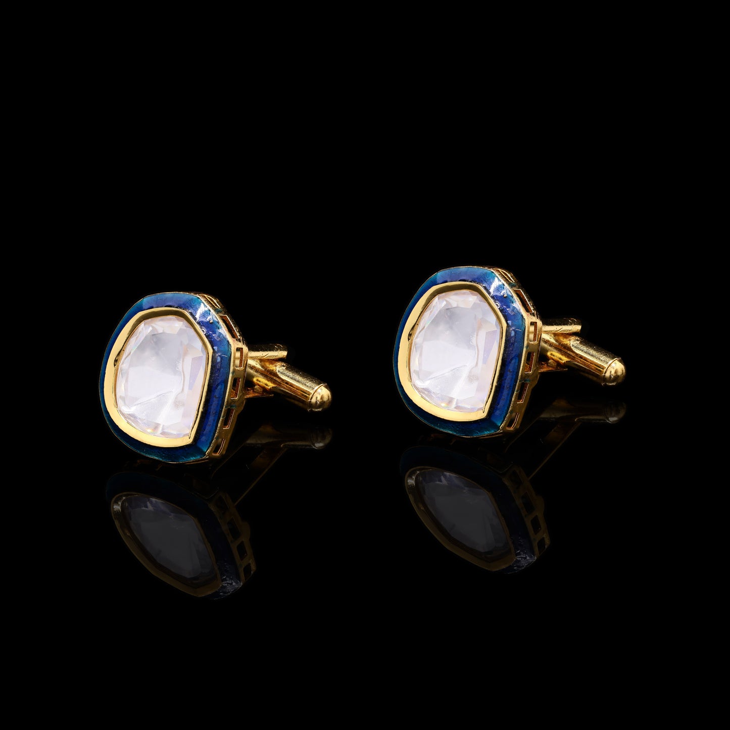 Turquoise Blue Polki Gold Finish Mens Polki Cuff Link Success
