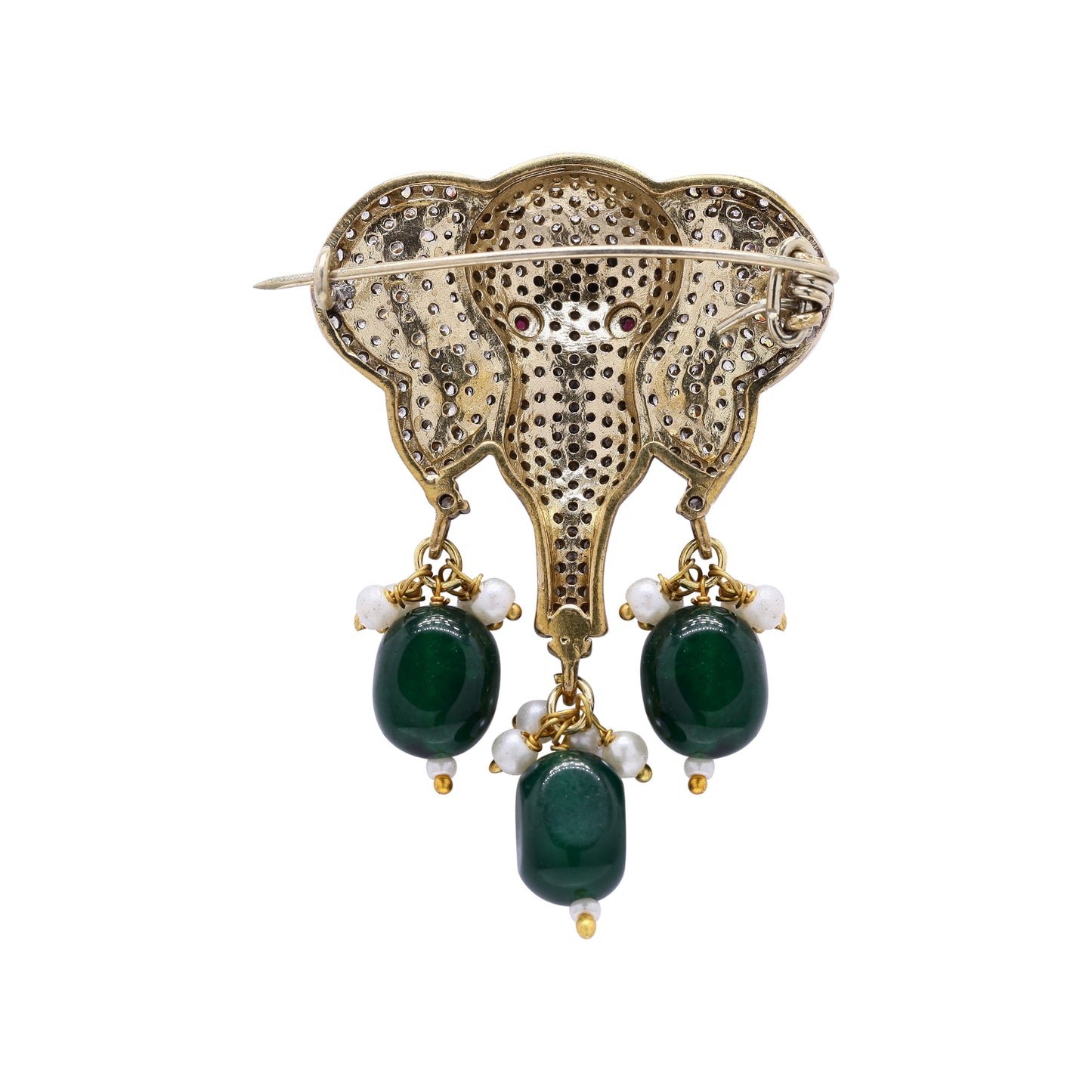 TOJ Everyday - Antique Gold Finish Lord Ganesha Unisex Brooch for Men and Women with Emerald Drops