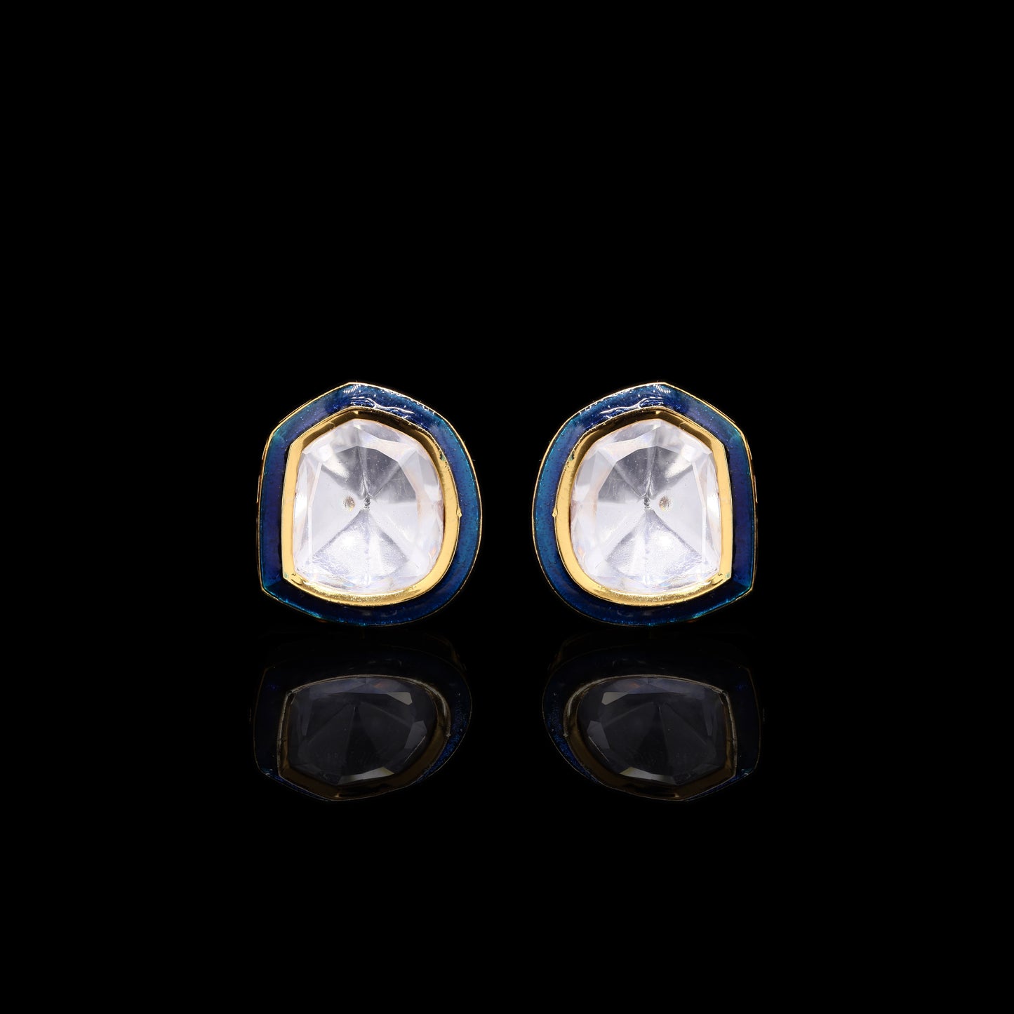 Turquoise Blue Polki Gold Finish Mens Polki Cuff Link Success