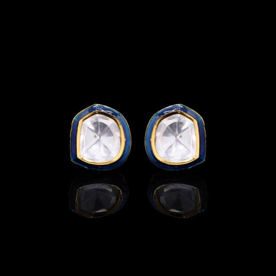 Turquoise Blue Polki Gold Finish Mens Polki Cuff Link Success