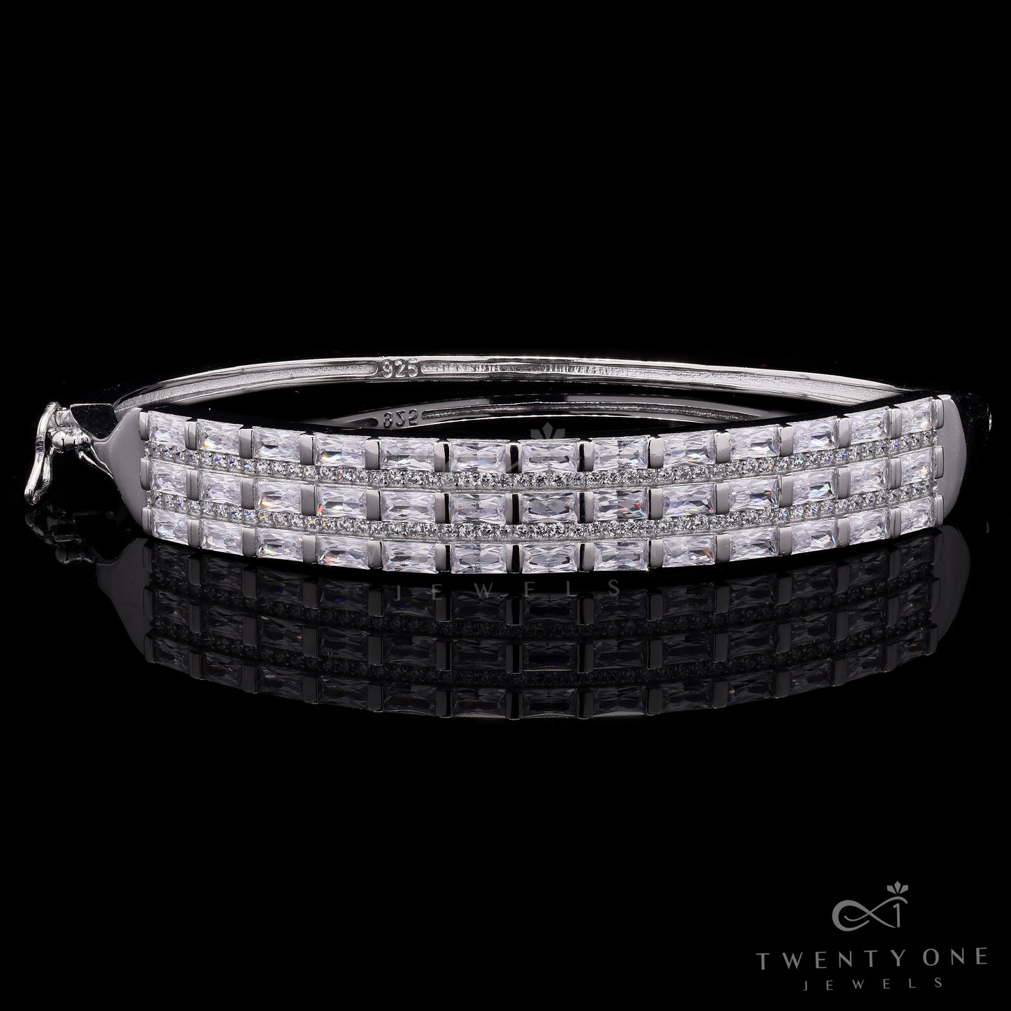 Pure 925 Silver Broad Bracelet with American Diamonds on Pure 925 Silver