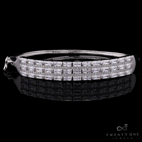 Pure 925 Silver Broad Bracelet with American Diamonds on Pure 925 Silver