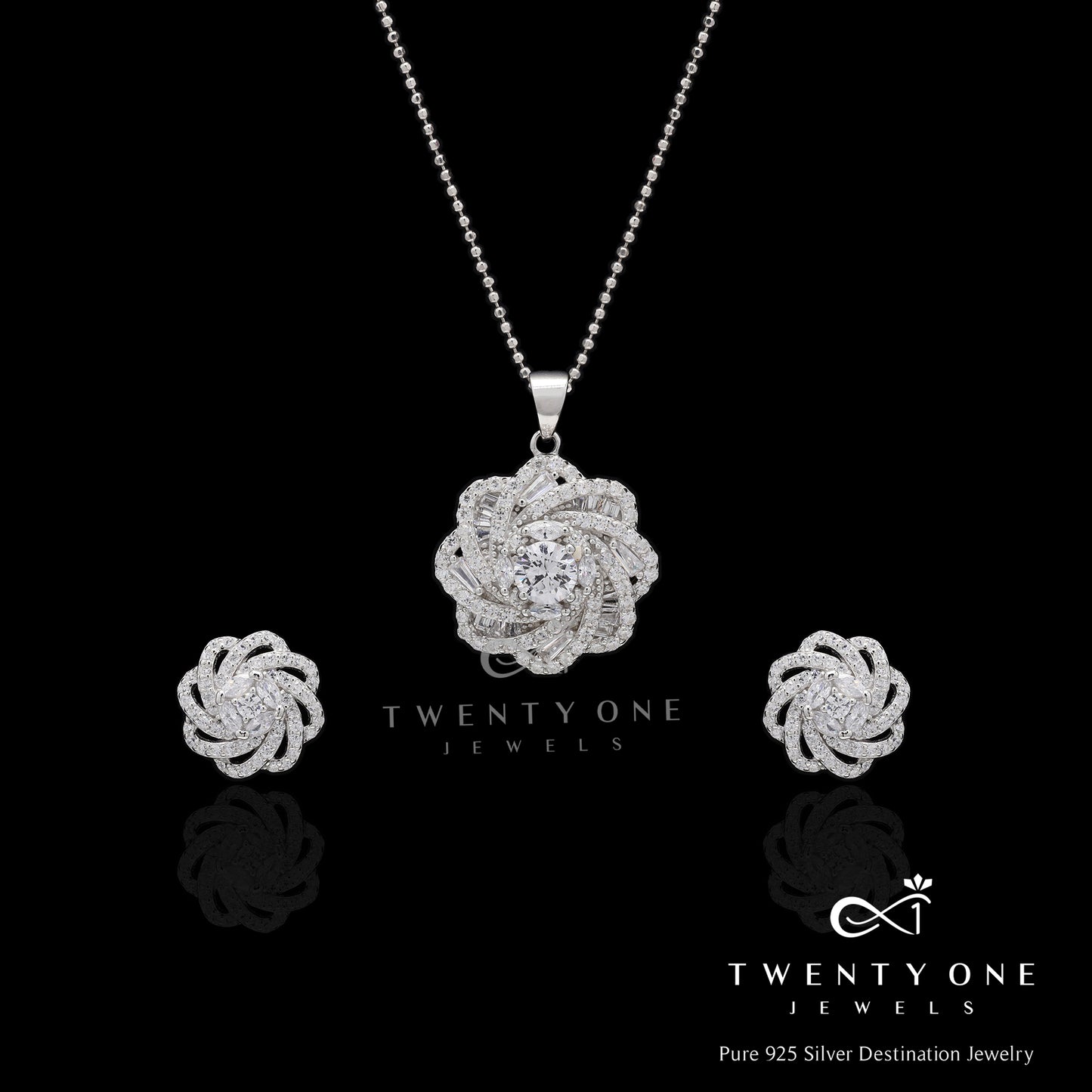 Floral Regina Diamond Studded Pendant Set on Pure 925 Silver
