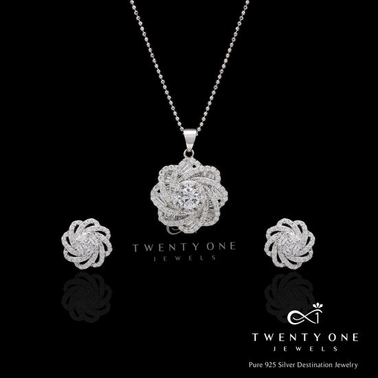Floral Regina Diamond Studded Pendant Set on Pure 925 Silver