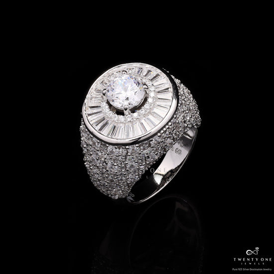 Statement Diamond Studded Solitaire Nosha Ring on 925 Silver