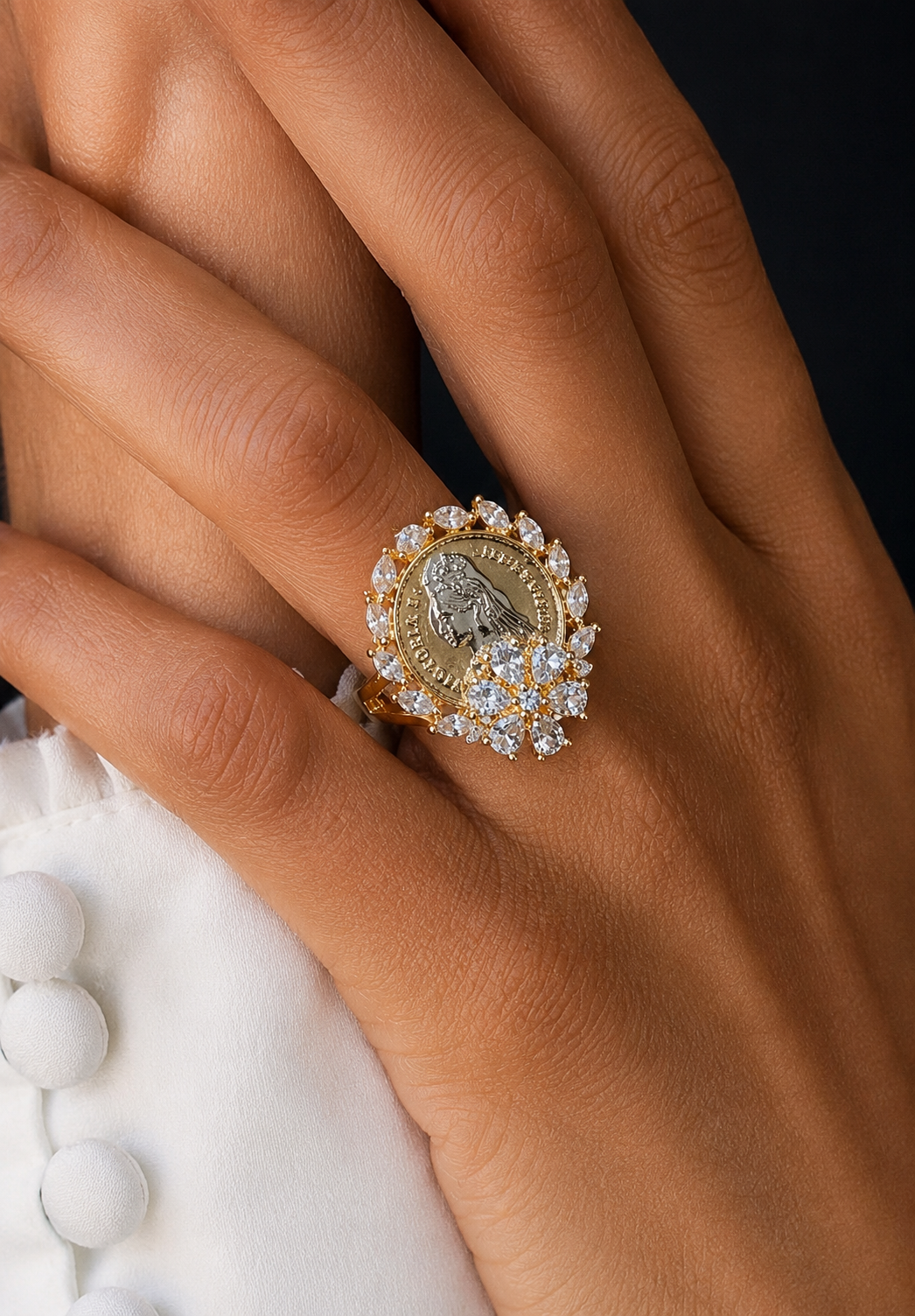 TOJ Everyday -  Gold Finish Ginni Gold Coin Adjustable Ring ( Fits All Sizes )